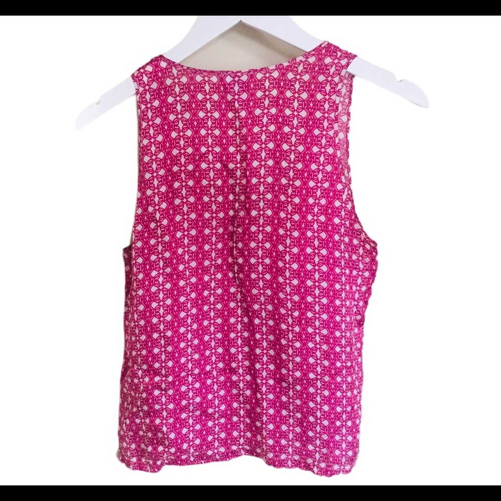 RED VALENTINO Raspberry Pink Geo Print Ruffle Front Tank Blouse Top 6 - Picture 11 of 12